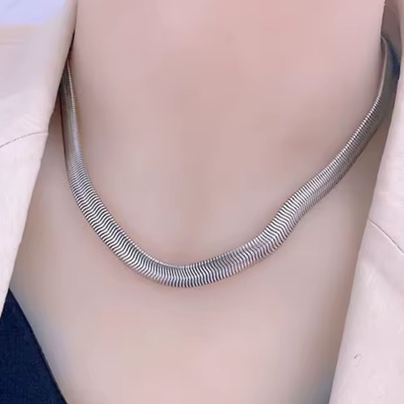 Snake Silver Herringbone Chain Necklace - Picture 3 of 3